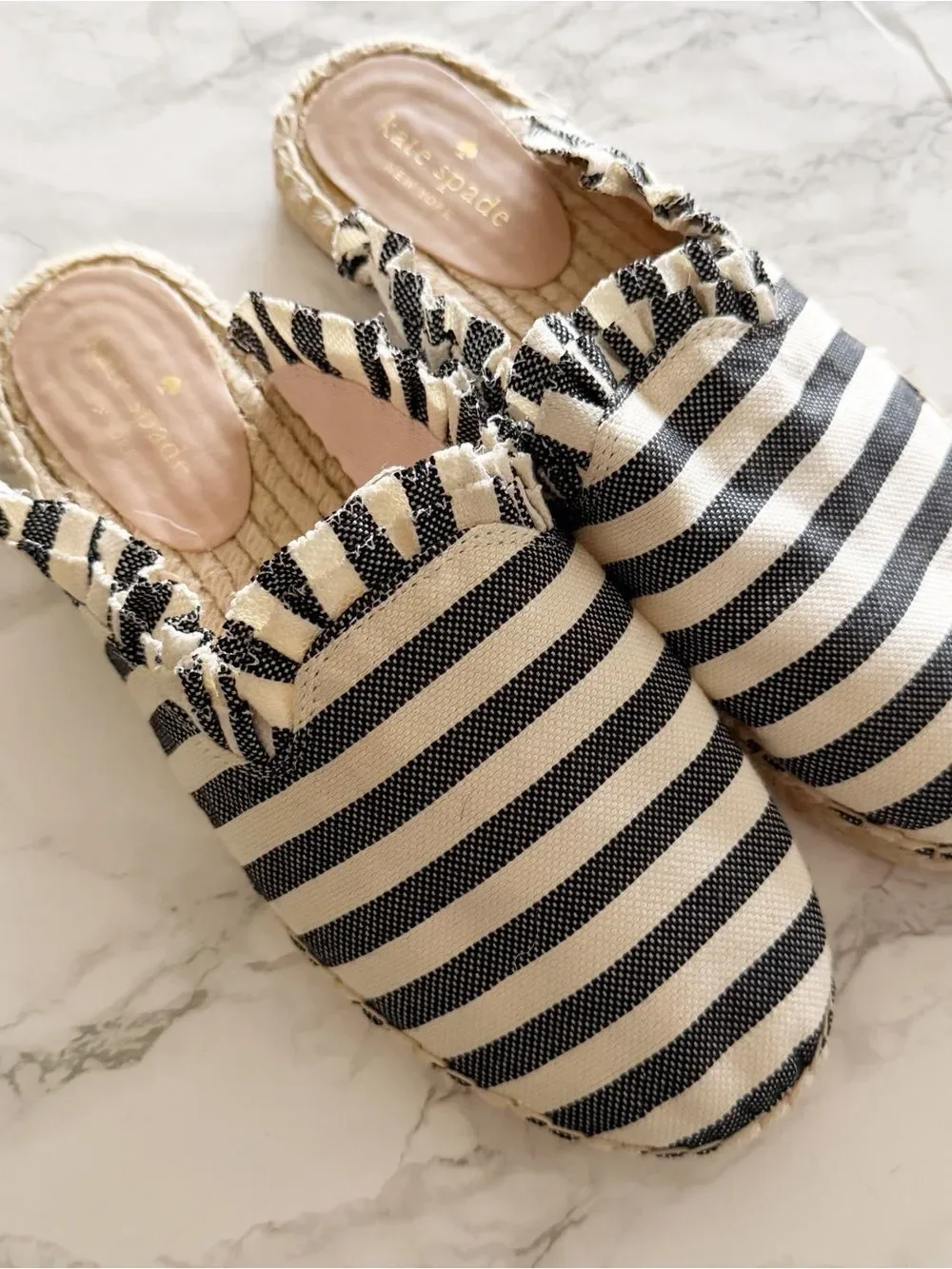 Kate Spade Laila striped ruffle espadrille slip on shoes